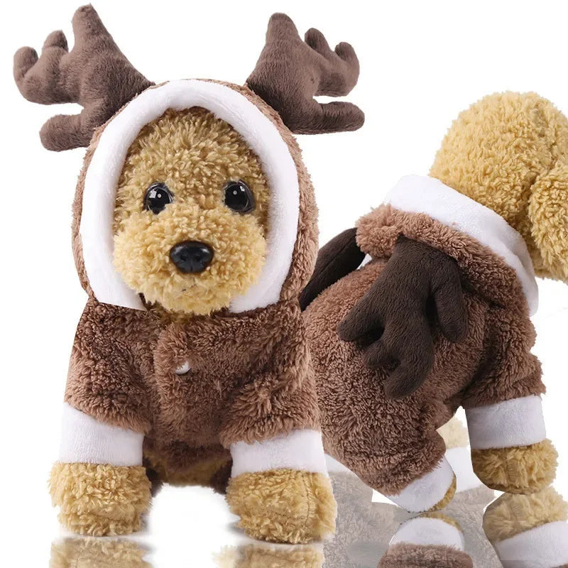 Dog Christmas Clothes Winter Warm Pet Clothes for Small Medium Dogs Elk Santa Claus Dog Cats Coat Hoodies Christmas Dogs Costume