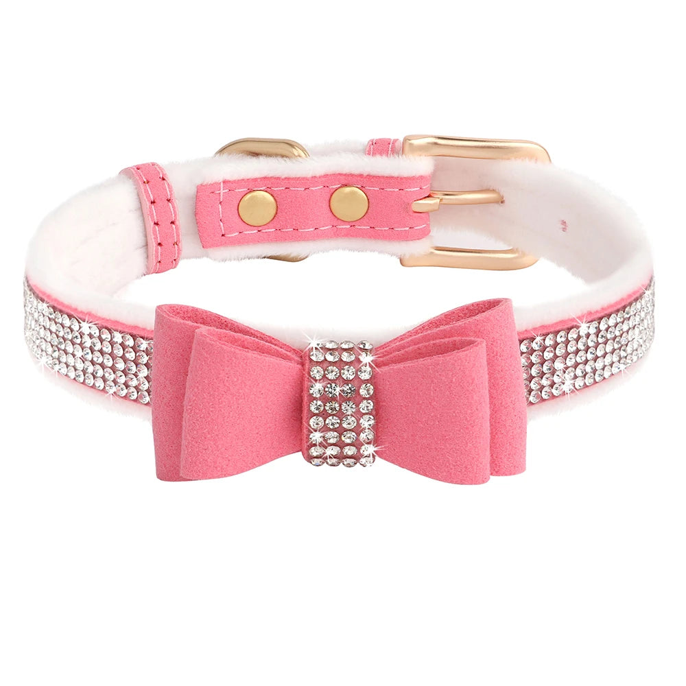 Cute Bowknot Dog Collar Bling Rhinestone Small Dogs