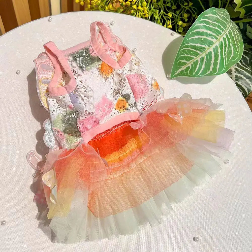 Dog Summer Butterfly Dress for Pets Luxury Clothes Puppy Bridal Gown Tulle Skirt Doggy Clothing, for Small Medium Dogs