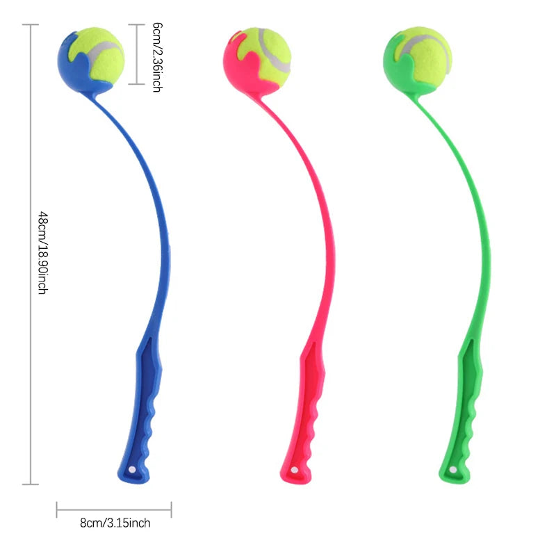 Pet Throwing Stick Toy - Interactive Ball Launcher for Dogs Cats Training, Fetch Game with Rubber Balls