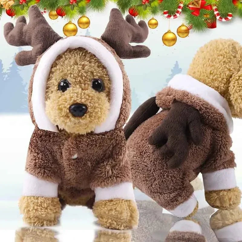 Dog Christmas Clothes Winter Warm Pet Clothes for Small Medium Dogs Elk Santa Claus Dog Cats Coat Hoodies Christmas Dogs Costume