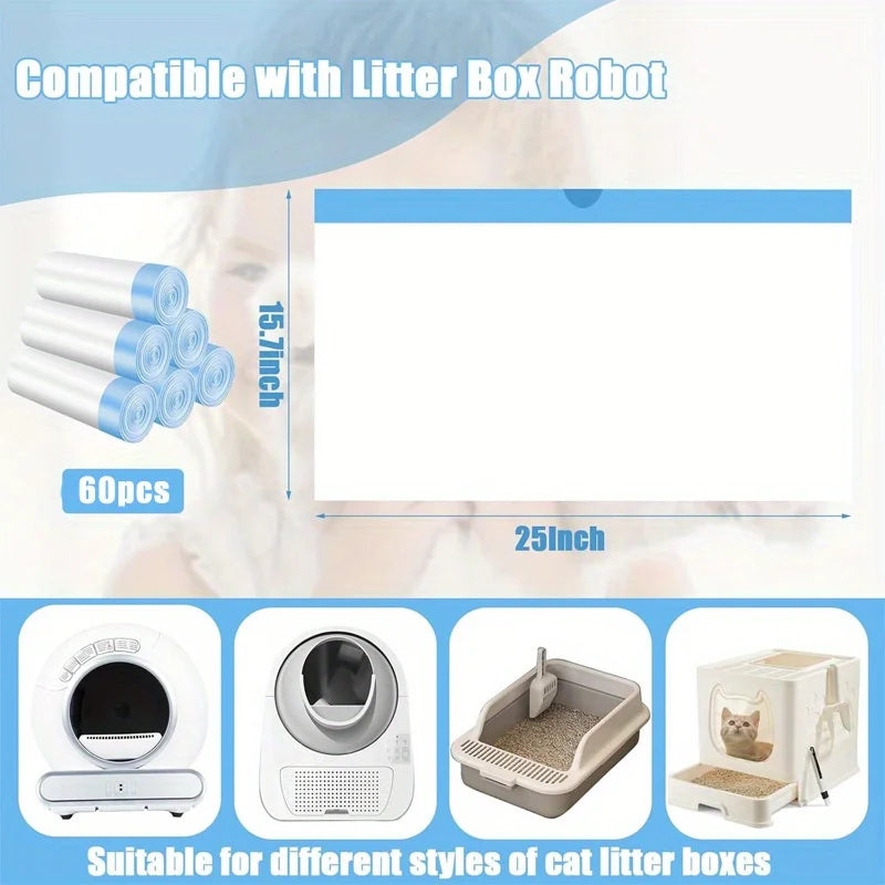 60pcs cat litter tray for replacing garbage bags, suitable for kitchen use. One roll contains 20 pieces, totaling three rolls