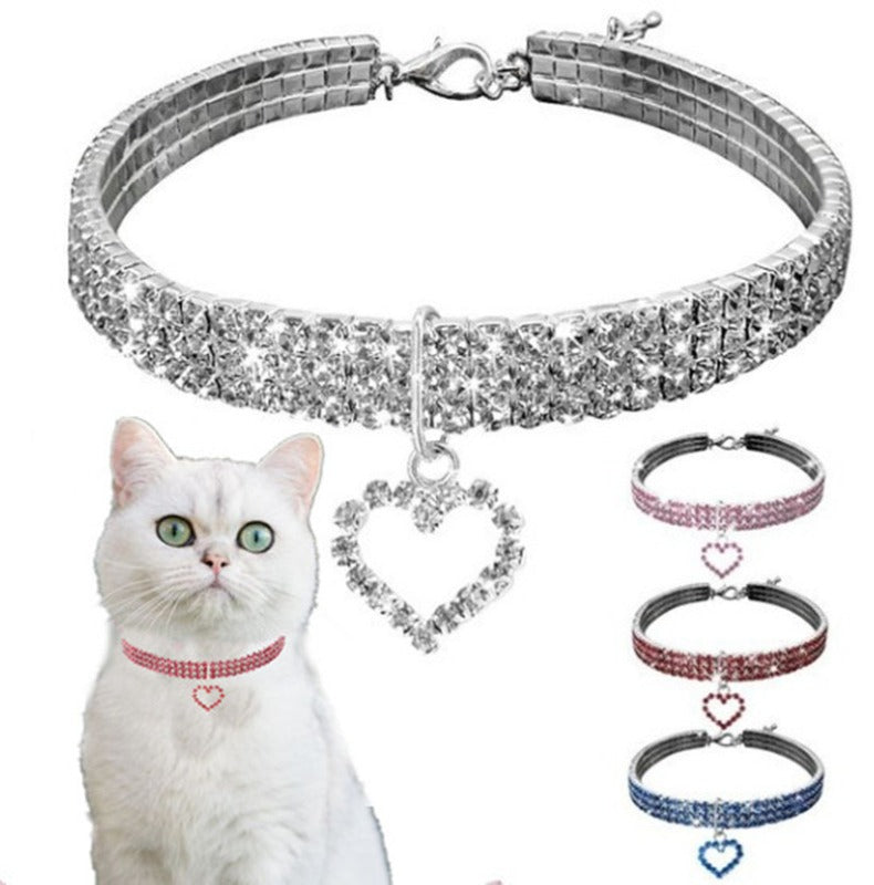 New Cat Rhinestone Pet Collars Love Decoration Necklace