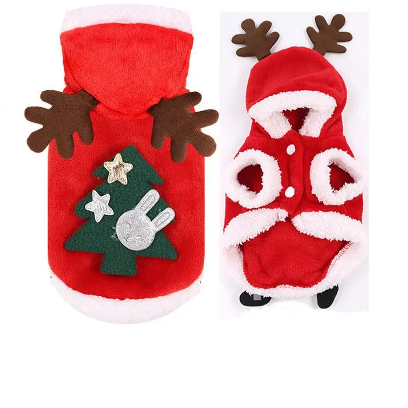 Dog Christmas Clothes Winter Warm Pet Clothes for Small Medium Dogs Elk Santa Claus Dog Cats Coat Hoodies Christmas Dogs Costume