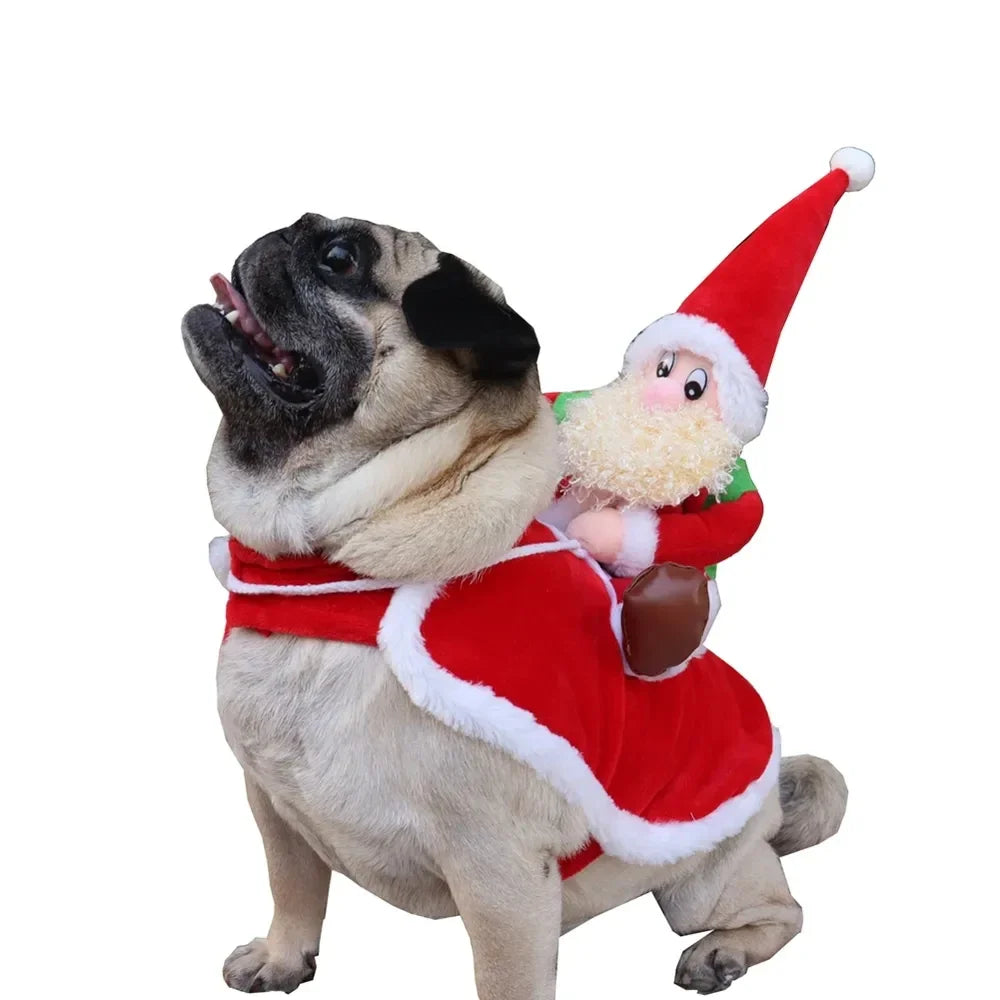 Christmas Dog Costume Funny Christmas Santa Claus Riding on Dog Pet Cat Holiday Outfit Clothes Dressing up for Halloween Xmas