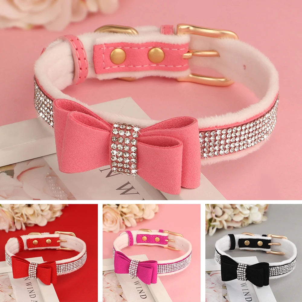 Cute Bowknot Dog Collar Bling Rhinestone Small Dogs