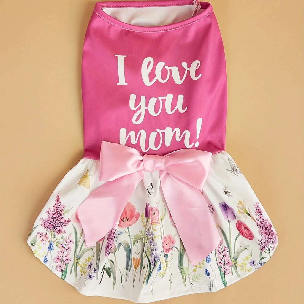 Dog Dress Girl Dog Sleeveless  Clothes Floral Pet Apparel Pink Bowknot Cat Clothing Puppy Dresses Doggy Costume Mothers' Day