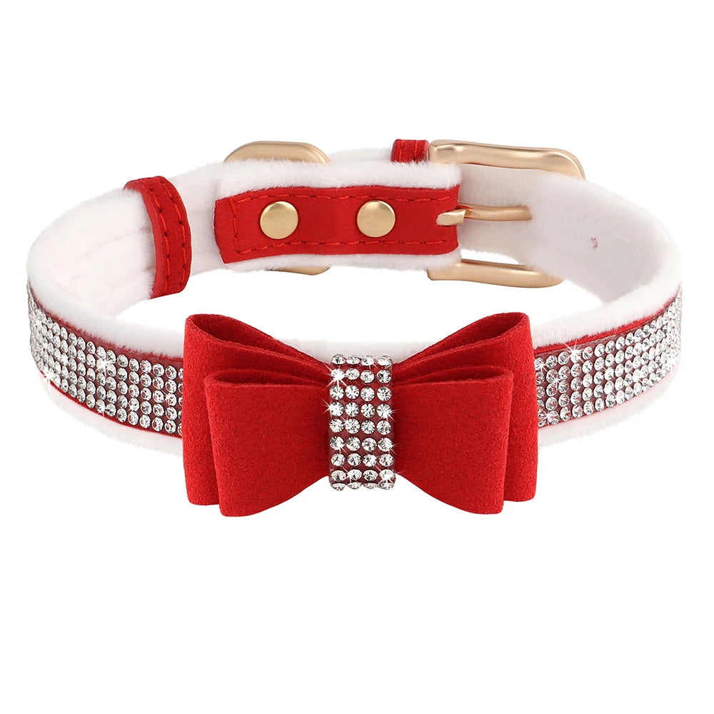 Cute Bowknot Dog Collar Bling Rhinestone Small Dogs