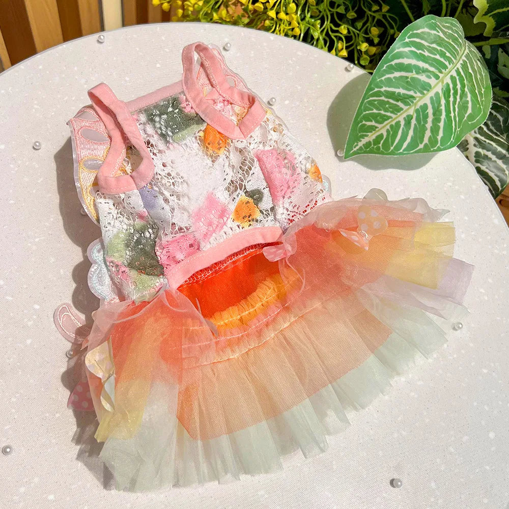 Dog Summer Butterfly Dress for Pets Luxury Clothes Puppy Bridal Gown Tulle Skirt Doggy Clothing, for Small Medium Dogs