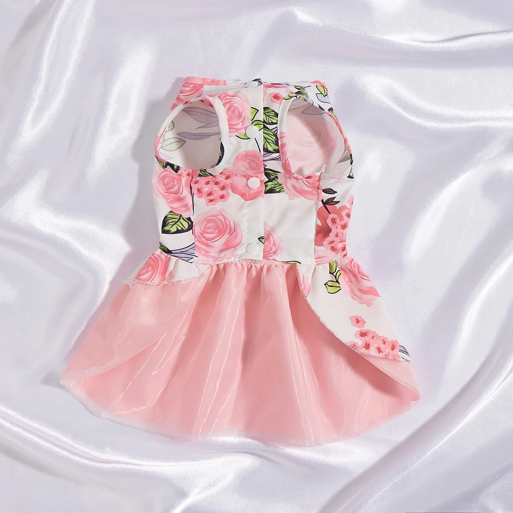 Dog Princess Dress Elegant Pet Clothes Bowknot Pink Princess Clothes Puppy Floral Tulle Pet Spring Summer Party Dresses for Smal