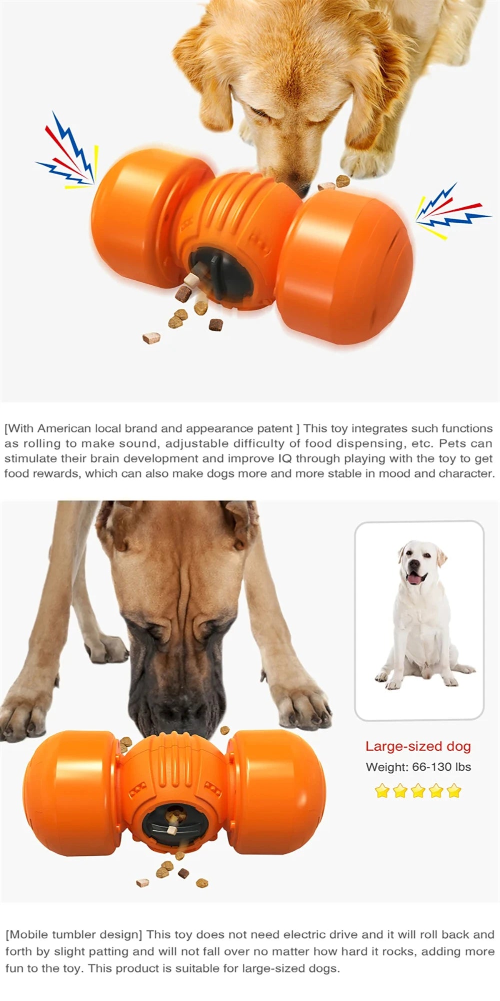 Large Dog Slow Feeder Toy, Adjustable Leaking Food Dispenser, Pulley Ball, Wobble Wag, Chewer, Squeaky, Indestructible, Supplies