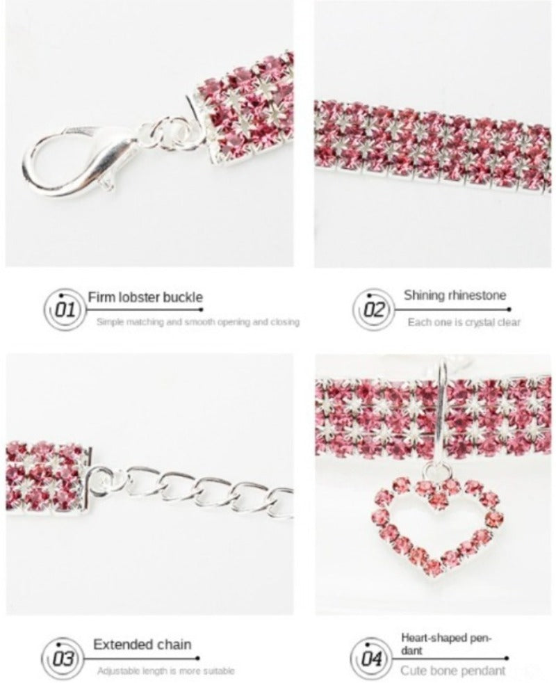 New Cat Rhinestone Pet Collars Love Decoration Necklace