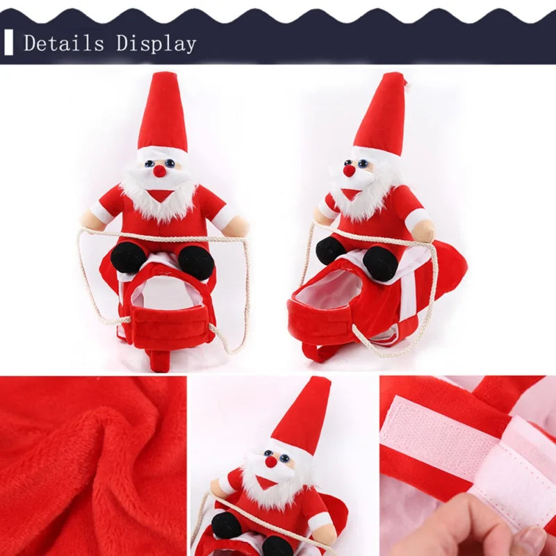Pet Christmas Costume Riding Horse Santa Dogs Vest Coat Clothes Funny Christmas Halloween Party Dressing up Dogs Cats Outfit