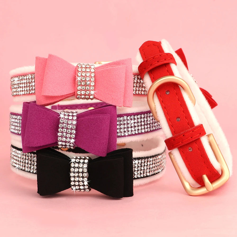Cute Bowknot Dog Collar Bling Rhinestone Small Dogs