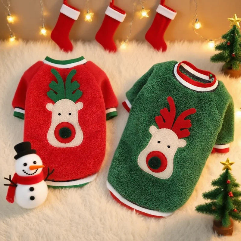 Dog Christmas Clothes Winter Warm Pet Clothes for Small Medium Dogs Elk Santa Claus Dog Cats Coat Hoodies Christmas Dogs Costume