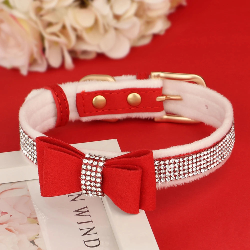 Cute Bowknot Dog Collar Bling Rhinestone Small Dogs