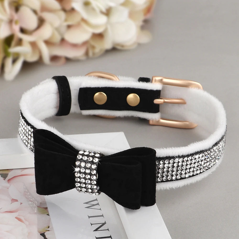 Cute Bowknot Dog Collar Bling Rhinestone Small Dogs