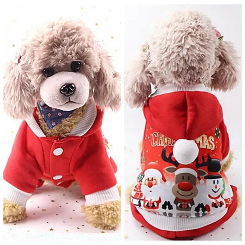 Dog Christmas Clothes Winter Warm Pet Clothes for Small Medium Dogs Elk Santa Claus Dog Cats Coat Hoodies Christmas Dogs Costume