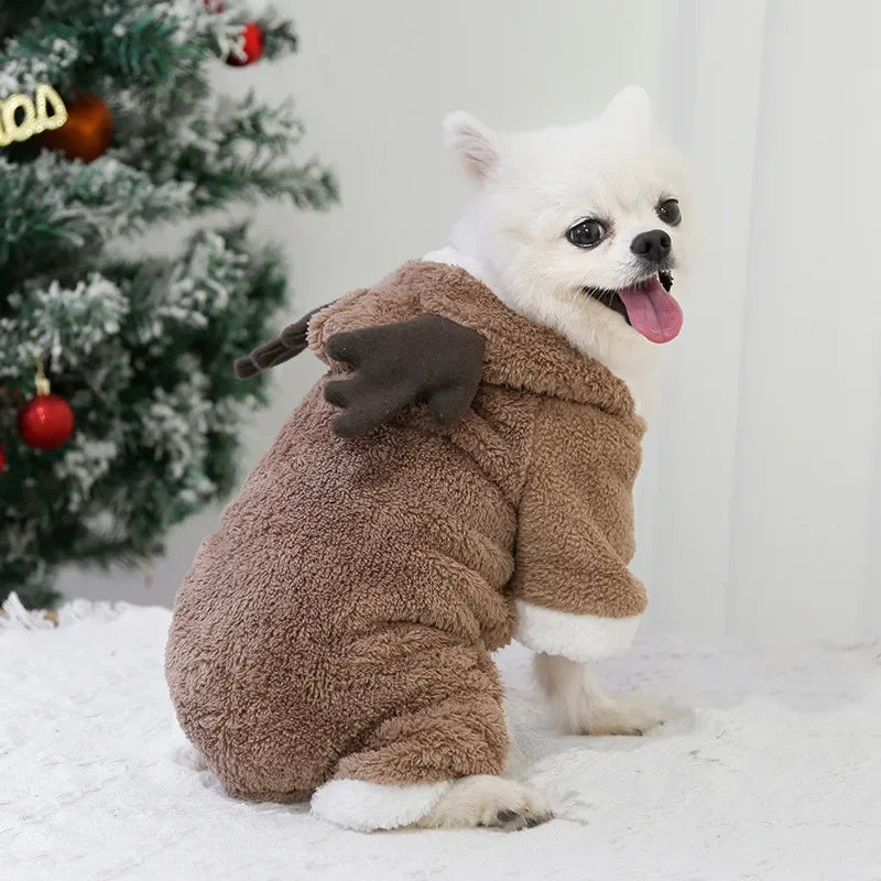 Dog Christmas Clothes Winter Warm Pet Clothes for Small Medium Dogs Elk Santa Claus Dog Cats Coat Hoodies Christmas Dogs Costume