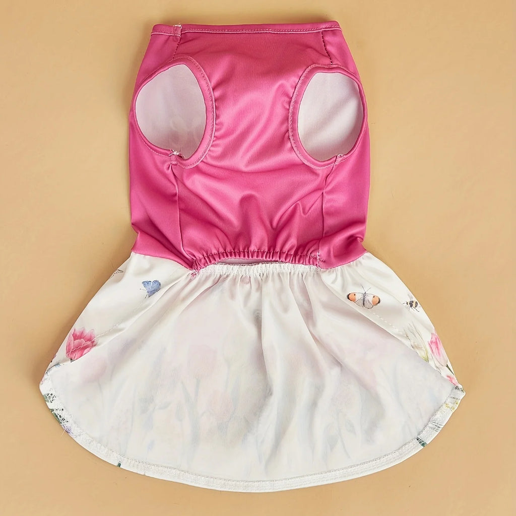 Dog Dress Girl Dog Sleeveless  Clothes Floral Pet Apparel Pink Bowknot Cat Clothing Puppy Dresses Doggy Costume Mothers' Day