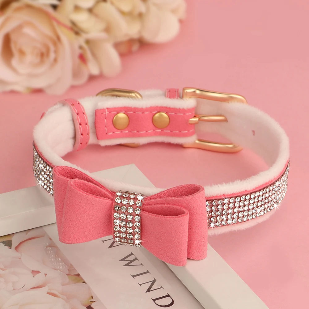 Cute Bowknot Dog Collar Bling Rhinestone Small Dogs