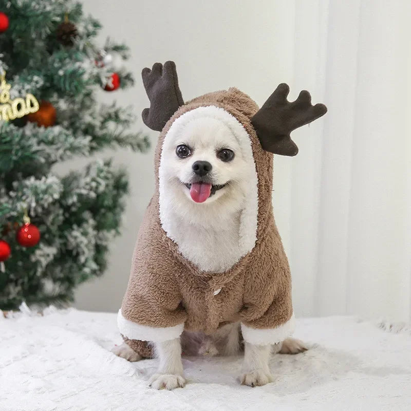Dog Christmas Clothes Winter Warm Pet Clothes for Small Medium Dogs Elk Santa Claus Dog Cats Coat Hoodies Christmas Dogs Costume