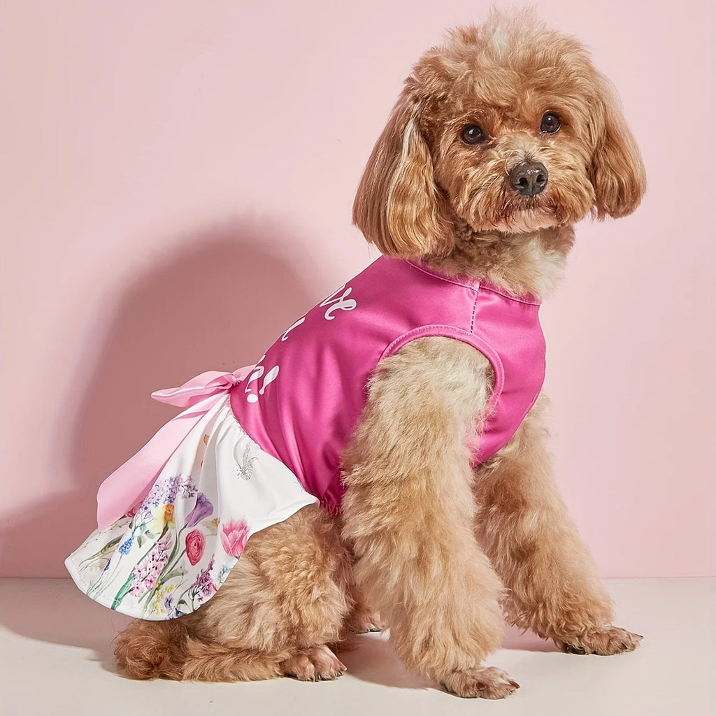 Dog Dress Girl Dog Sleeveless  Clothes Floral Pet Apparel Pink Bowknot Cat Clothing Puppy Dresses Doggy Costume Mothers' Day