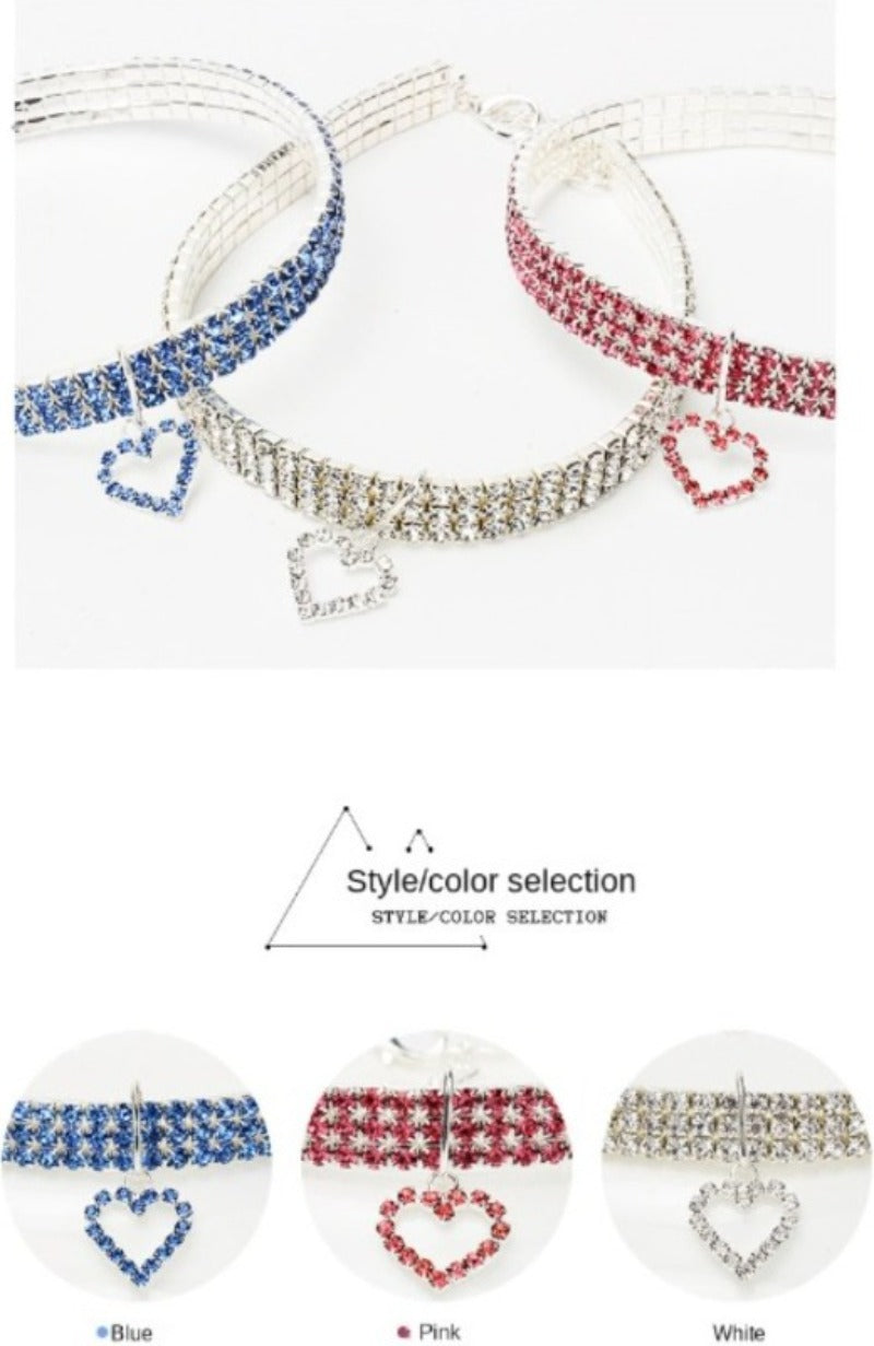 New Cat Rhinestone Pet Collars Love Decoration Necklace