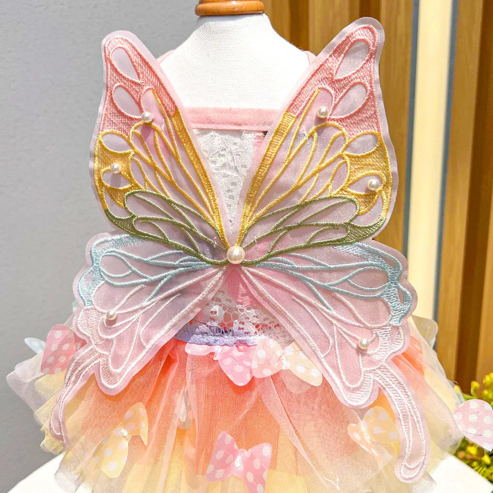 Dog Summer Butterfly Dress for Pets Luxury Clothes Puppy Bridal Gown Tulle Skirt Doggy Clothing, for Small Medium Dogs
