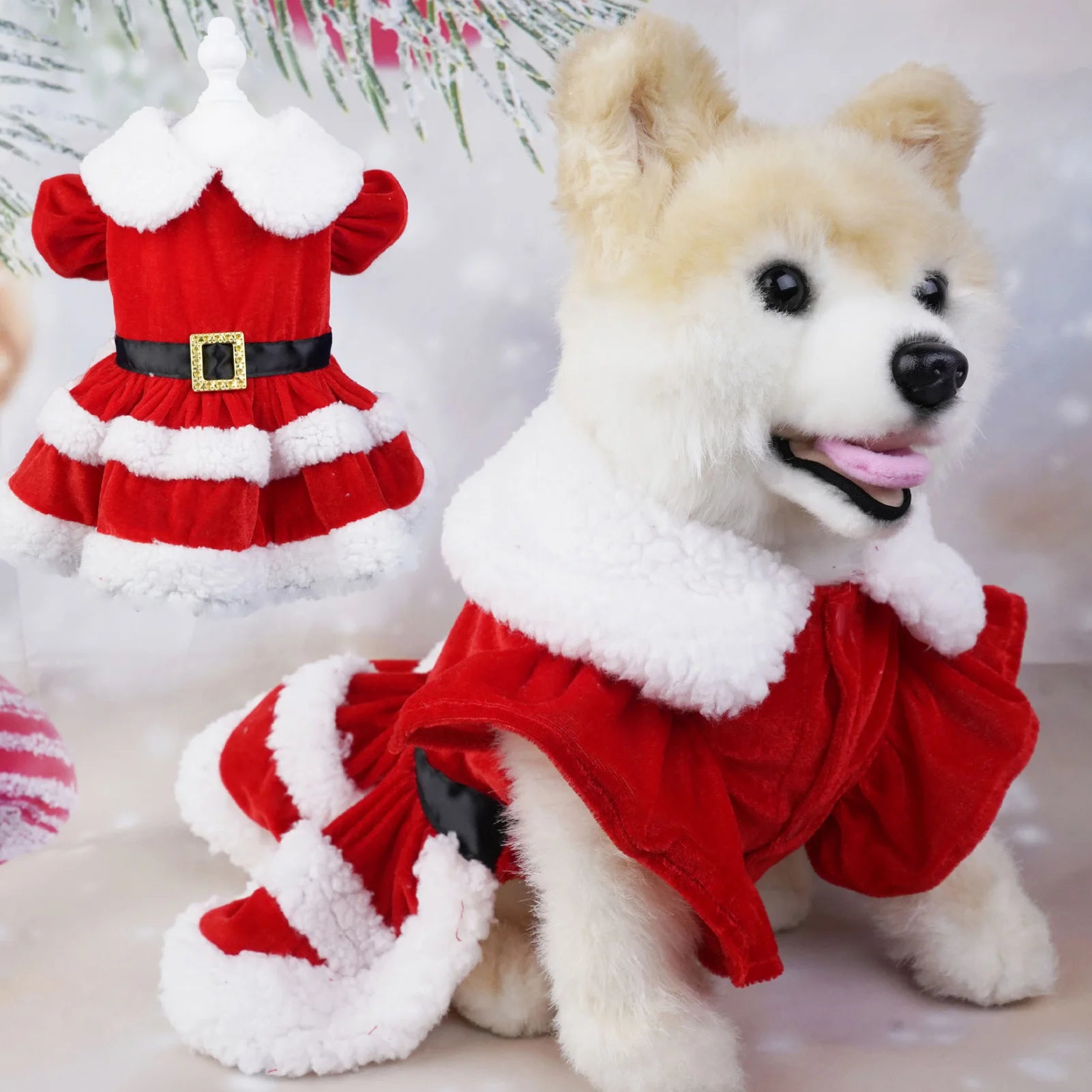 Dog Christmas Costume Puppy Dress Soft Warm Short Sleeve Xmas Pet Clothes Dog Christmas Outfit for Dogs Cats
