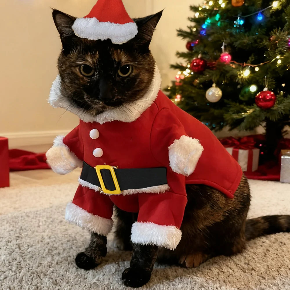 Cute Cat Costume For Christmas Santa Claus Cosplay Pet Dress up For Small Medium Dogs Cats Festival Funny Party Sphynx Jumpsuit