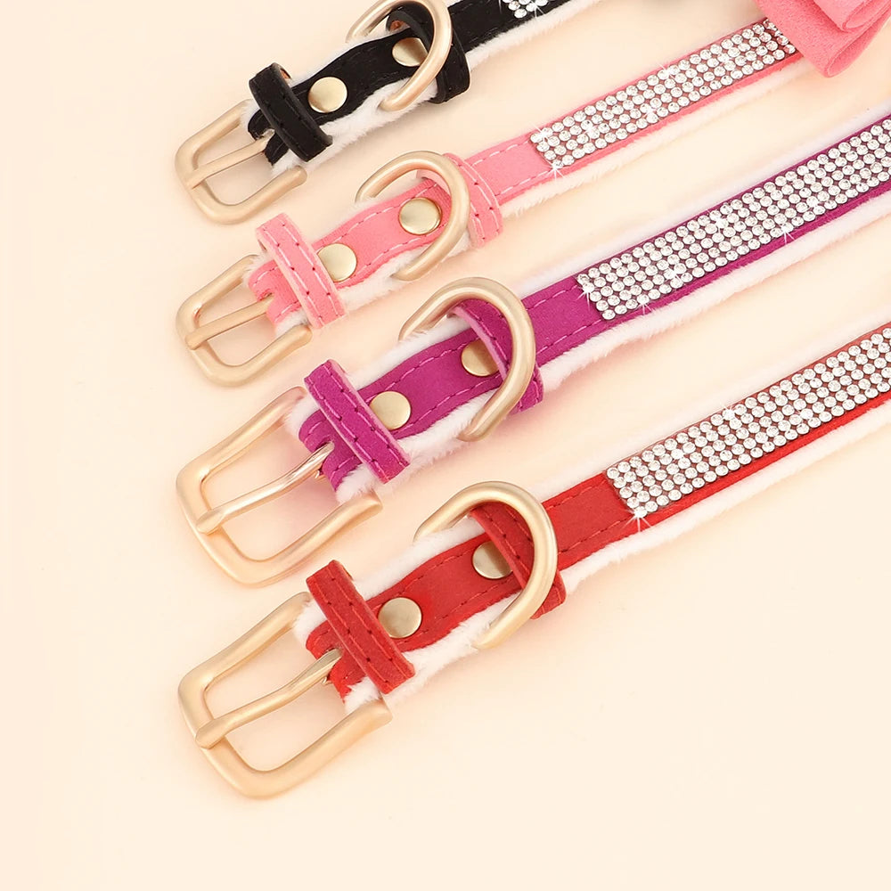 Cute Bowknot Dog Collar Bling Rhinestone Small Dogs