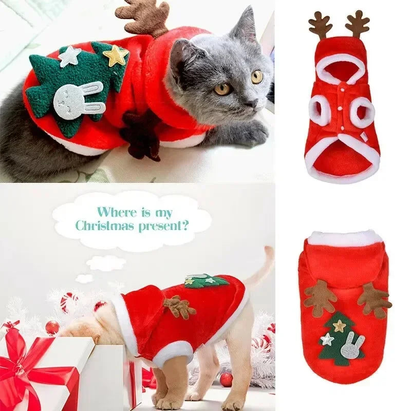 Dog Christmas Clothes Winter Warm Pet Clothes for Small Medium Dogs Elk Santa Claus Dog Cats Coat Hoodies Christmas Dogs Costume