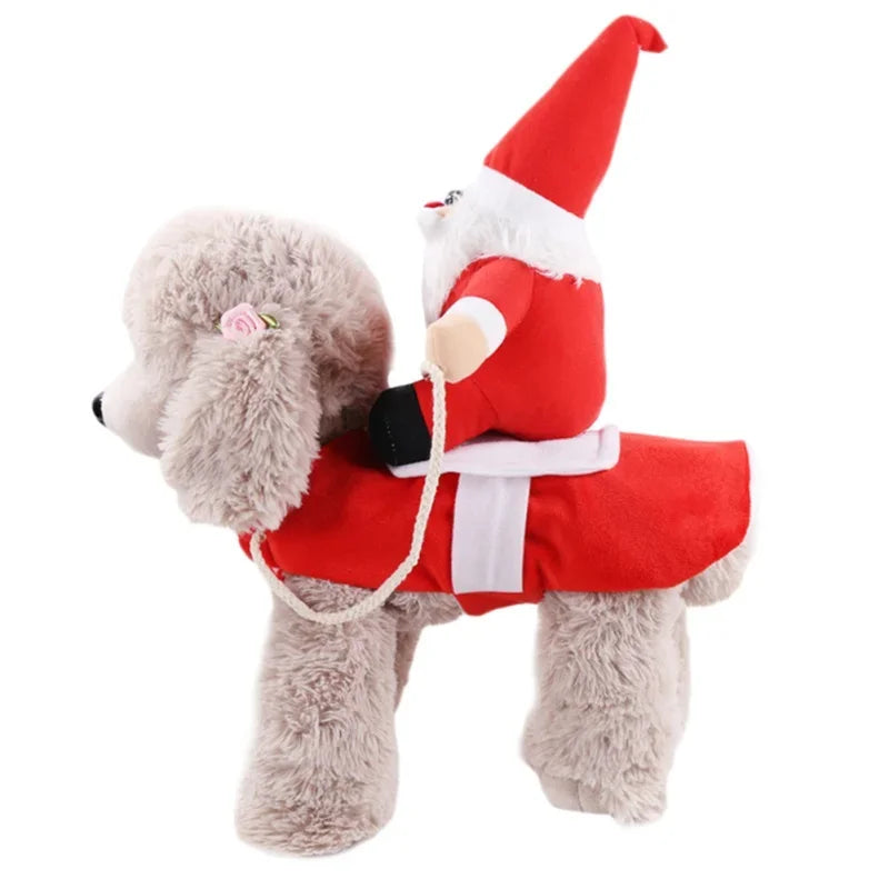 Pet Christmas Costume Riding Horse Santa Dogs Vest Coat Clothes Funny Christmas Halloween Party Dressing up Dogs Cats Outfit