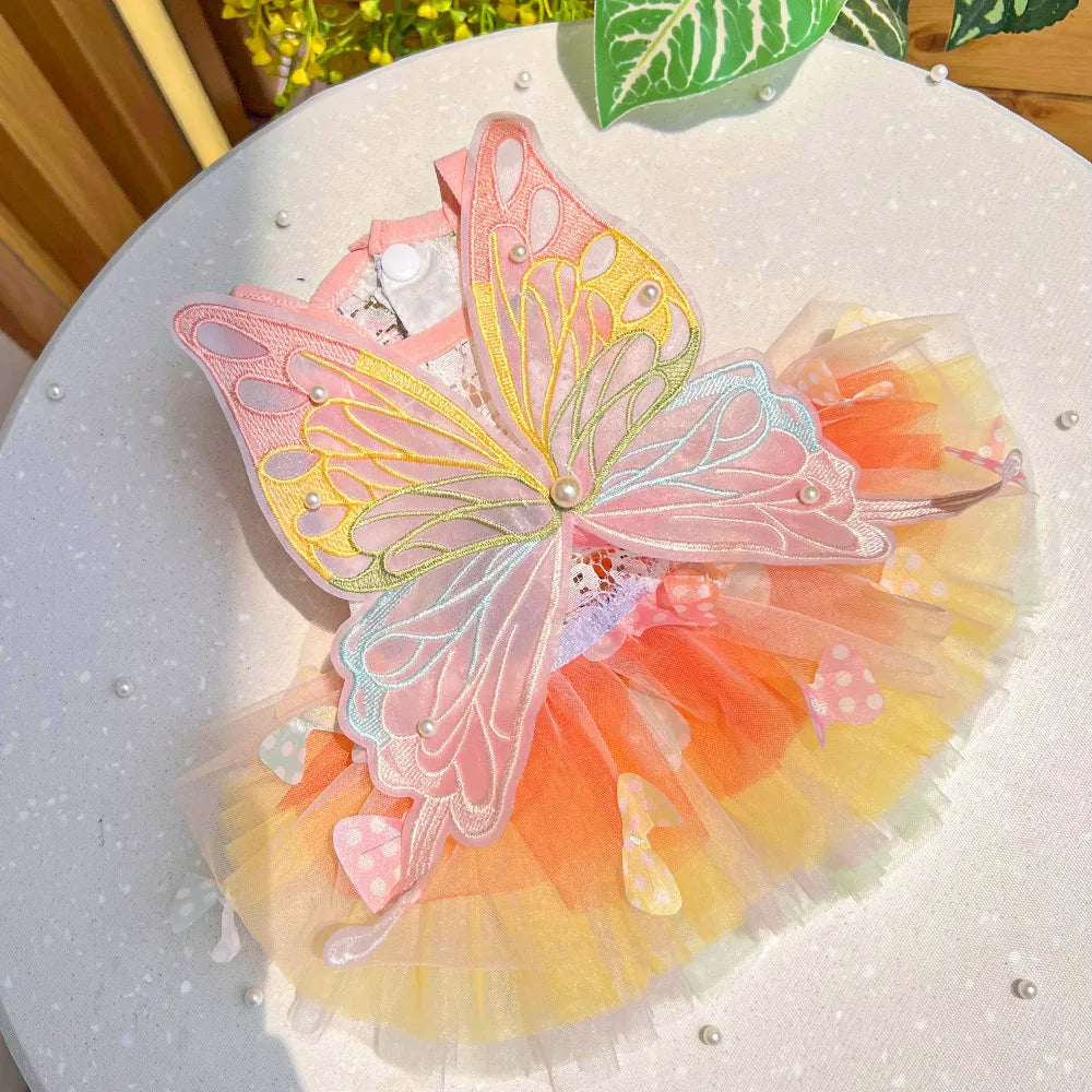 Dog Summer Butterfly Dress for Pets Luxury Clothes Puppy Bridal Gown Tulle Skirt Doggy Clothing, for Small Medium Dogs