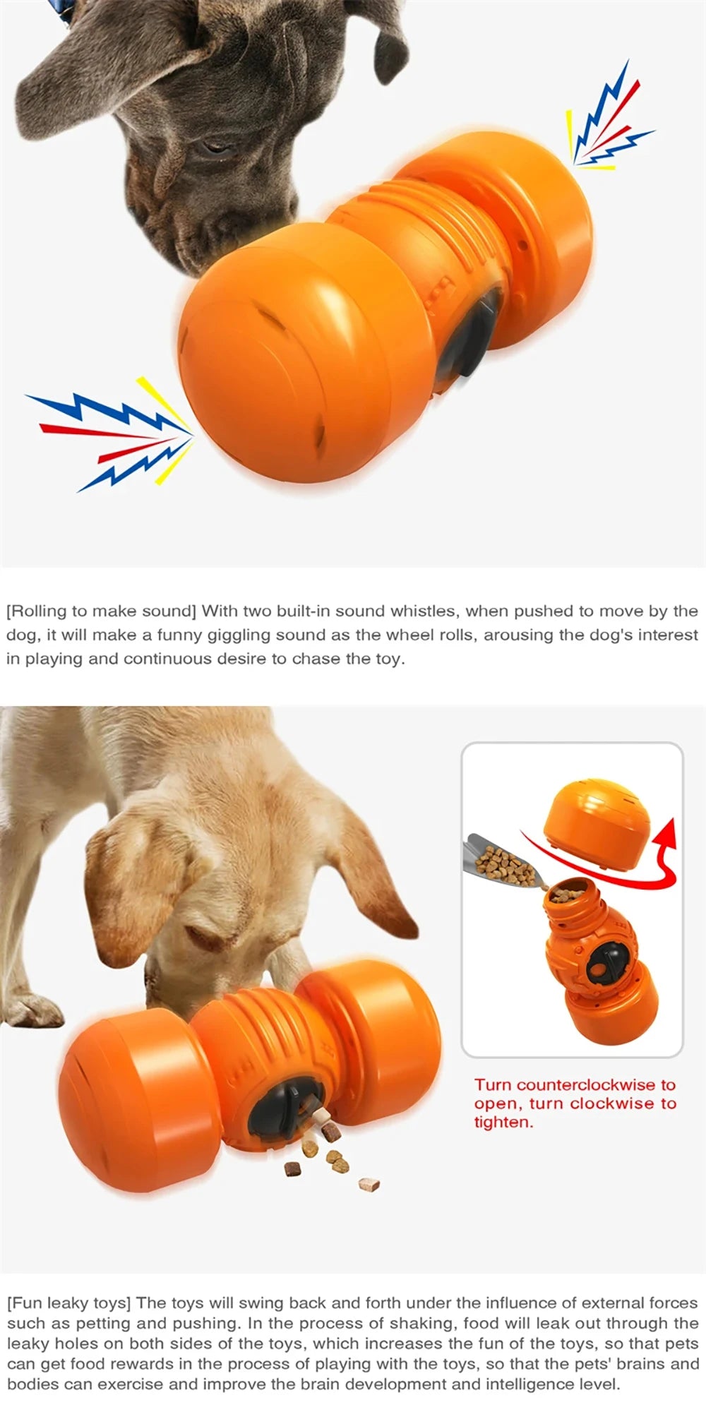 Large Dog Slow Feeder Toy, Adjustable Leaking Food Dispenser, Pulley Ball, Wobble Wag, Chewer, Squeaky, Indestructible, Supplies