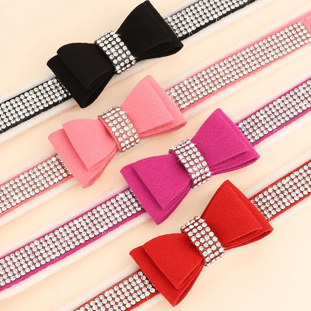 Cute Bowknot Dog Collar Bling Rhinestone Small Dogs
