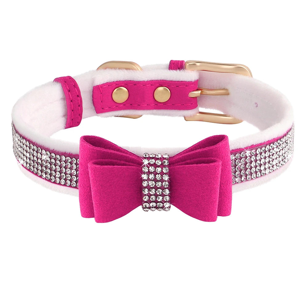 Cute Bowknot Dog Collar Bling Rhinestone Small Dogs