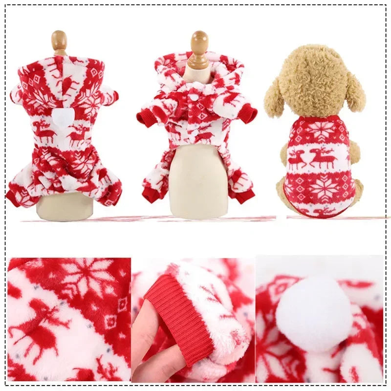 Dog Christmas Clothes Winter Warm Pet Clothes for Small Medium Dogs Elk Santa Claus Dog Cats Coat Hoodies Christmas Dogs Costume