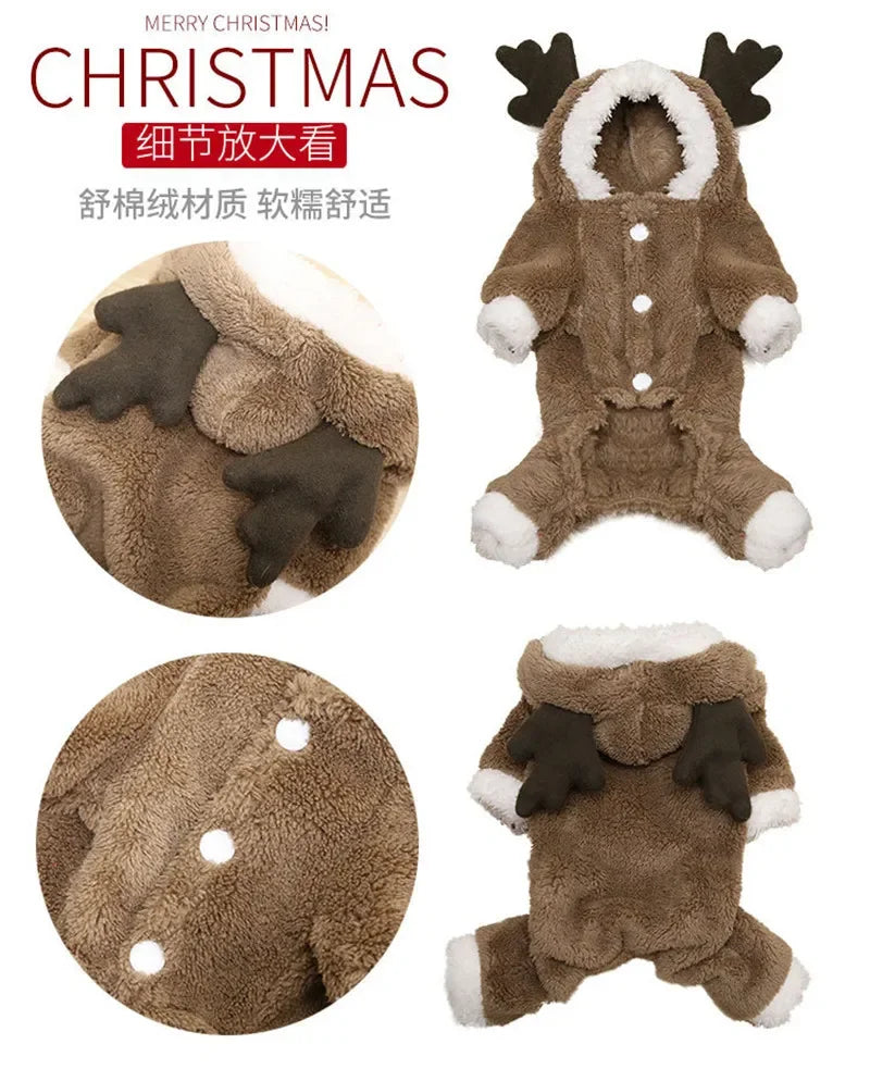 Dog Christmas Clothes Winter Warm Pet Clothes for Small Medium Dogs Elk Santa Claus Dog Cats Coat Hoodies Christmas Dogs Costume