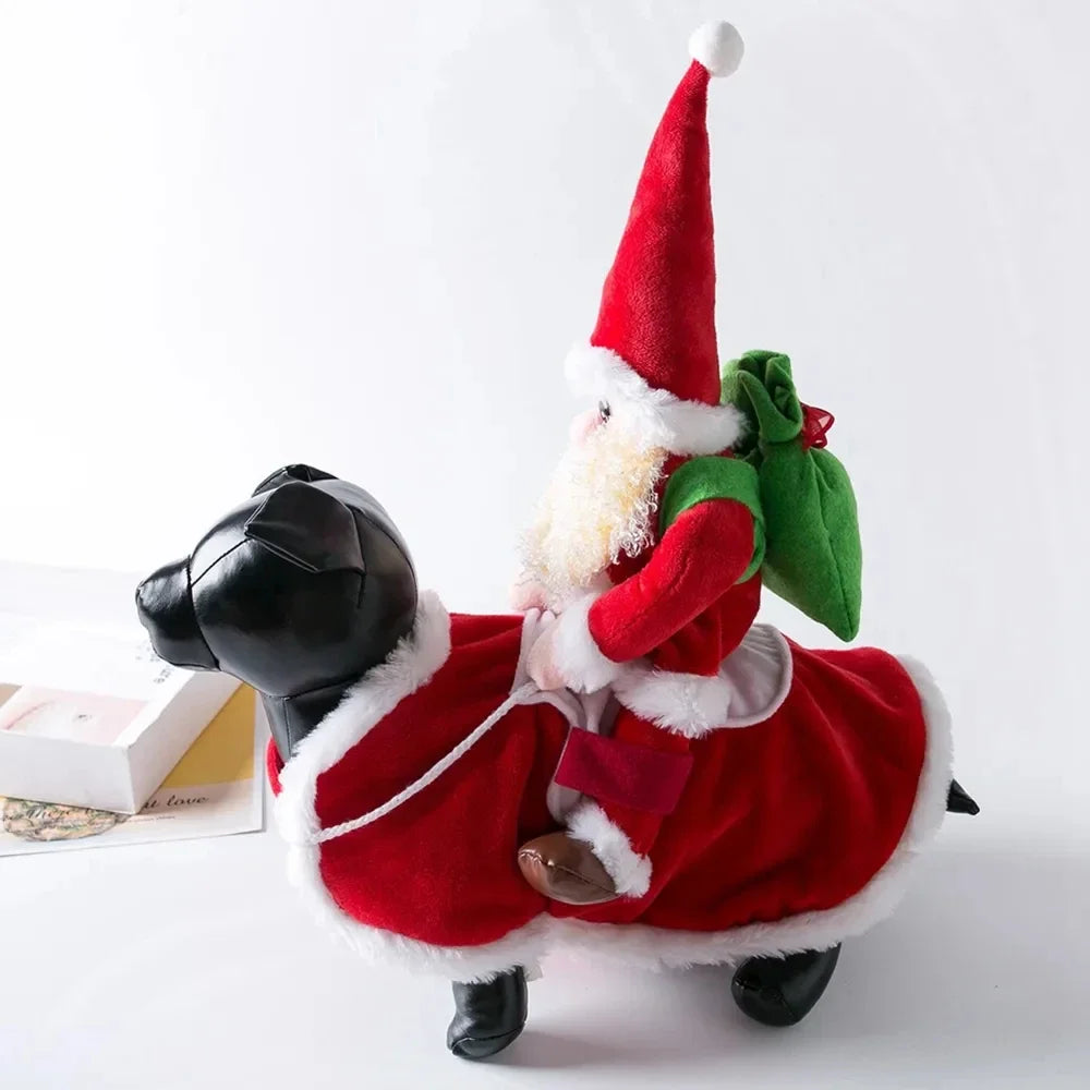 Christmas Dog Costume Funny Christmas Santa Claus Riding on Dog Pet Cat Holiday Outfit Clothes Dressing up for Halloween Xmas