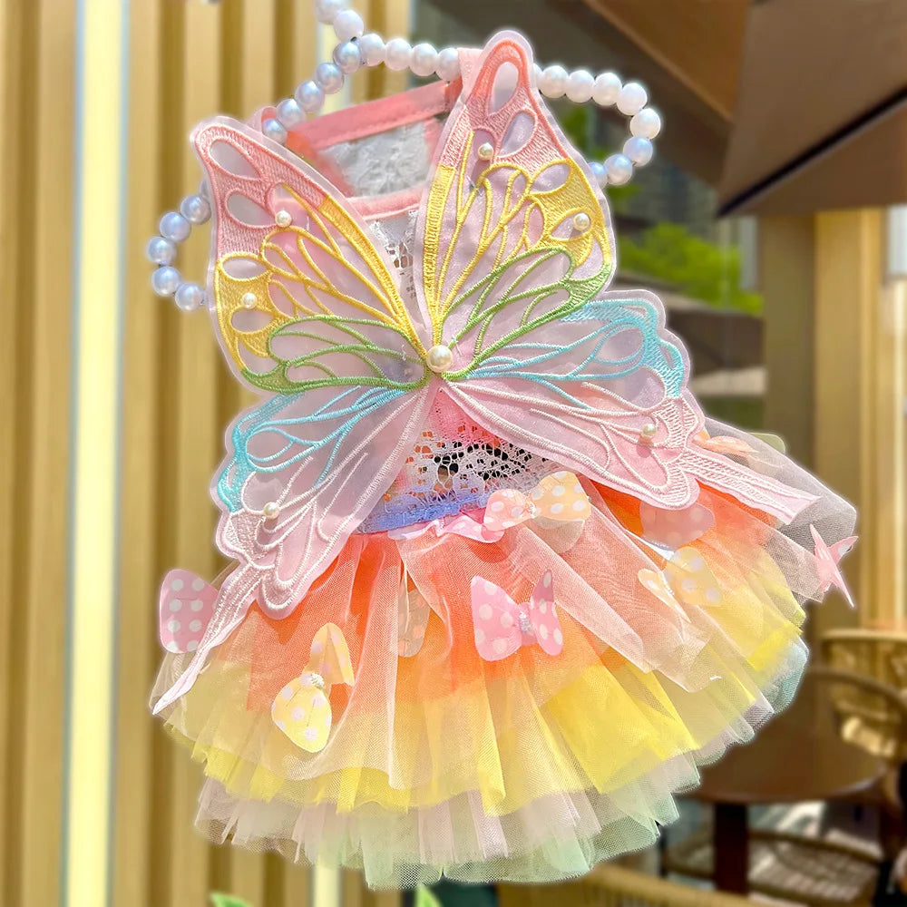 Dog Summer Butterfly Dress for Pets Luxury Clothes Puppy Bridal Gown Tulle Skirt Doggy Clothing, for Small Medium Dogs