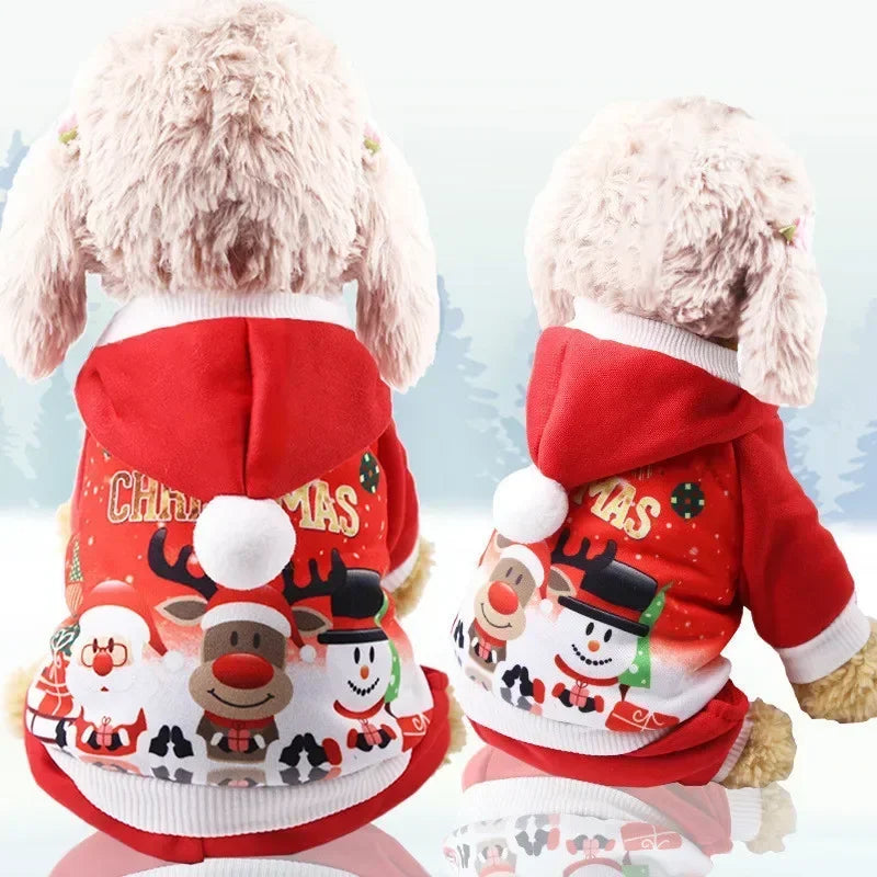 Dog Christmas Clothes Winter Warm Pet Clothes for Small Medium Dogs Elk Santa Claus Dog Cats Coat Hoodies Christmas Dogs Costume